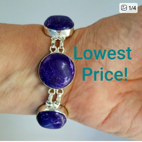 Bracelet,  purple gemstone & 925 silver. Handmade. - Picture 1 of 4